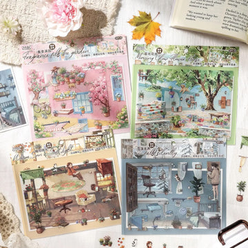 ( Buy 1 Get 1 Free ) Beautiful Landscape Aesthetic Sticker Sheets | Nature & Cottage Theme | Pack of 1 contains 3 sheets
