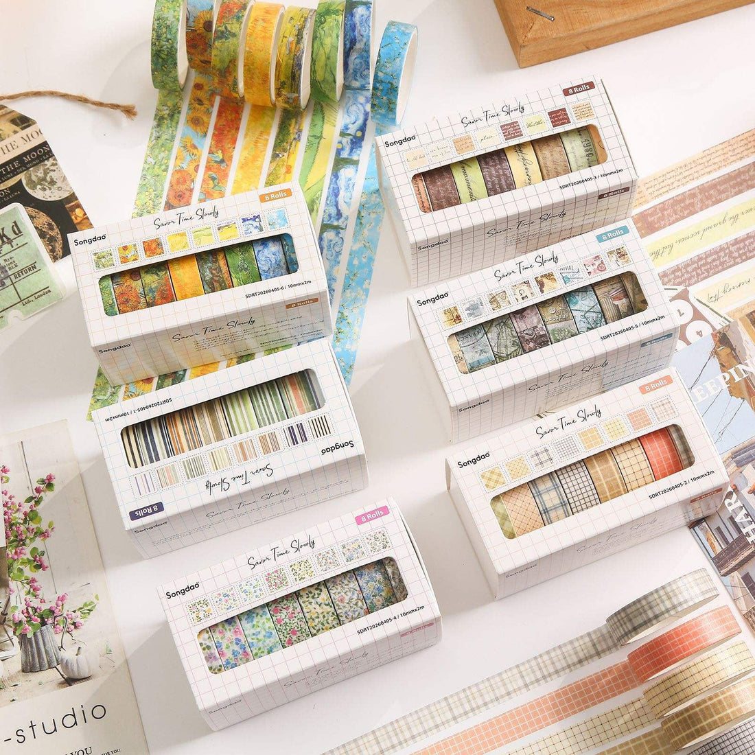 Premium Printed Washi Tape l 10mmx 2m l Pack of 8 Rolls