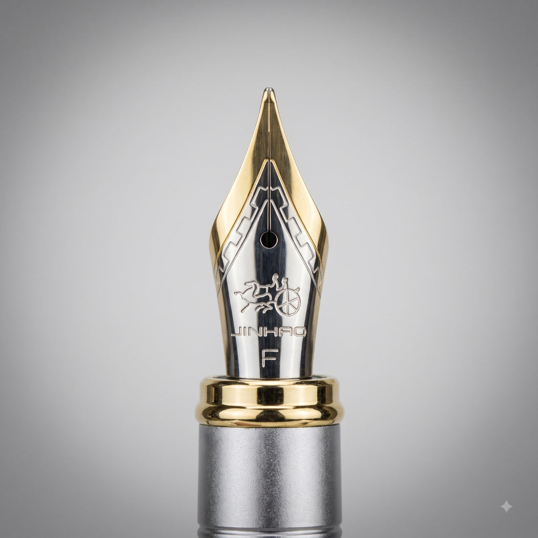 Jinhao Fountain Pen – Matte Black & Gold, Fine Nib, Laurel-Engraved Clip, Business Gift Pen
