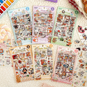 (Buy 1 Get 1 Free) Cute Pups Pet stickers for Journaling and scrapbooking l Pack of 1 contains 4 sheets l 100x150mm