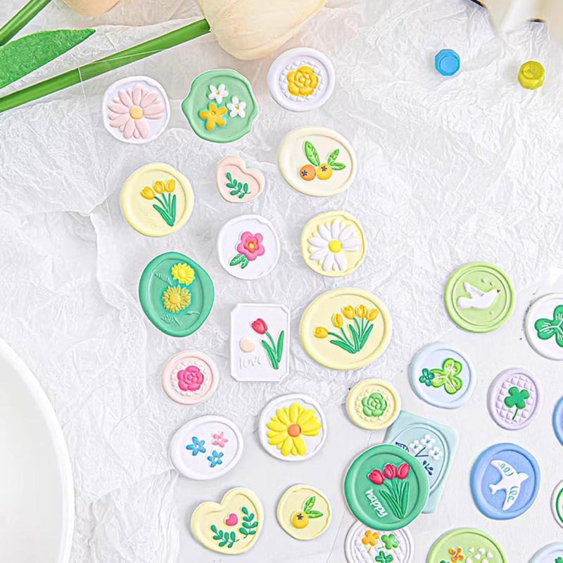 (Buy 1 get 1 free ) Kawaii wax seal stamp Stickers - 18 seal stickers for Sealing envelops and crafts