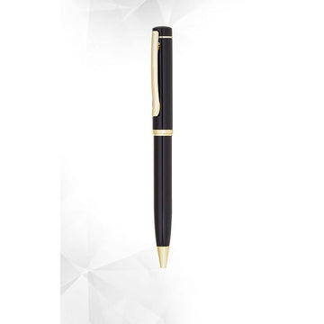 black rollerball pen with gold clip