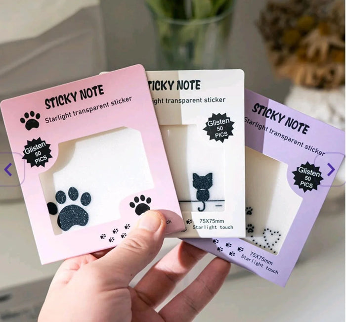 (Buy 1 Get 1 Free) Kawaii glitter transparent paw sticky notes l 50 sheets