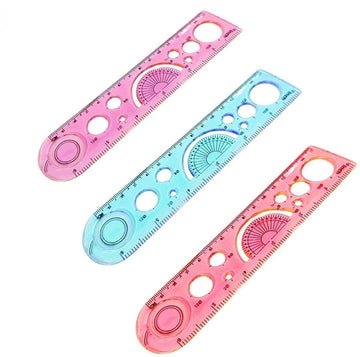 (Pack of 2) 15 cm Plastic Measurement Scale with Circles for School - Assorted Multicolor