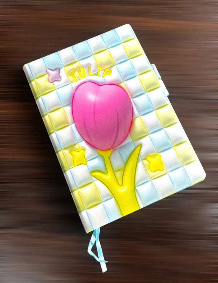 3D Kawaii Floral journal diary for 2026 with pen holder