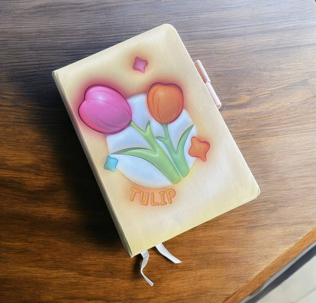 3D Kawaii Floral journal diary for 2025 with pen holder