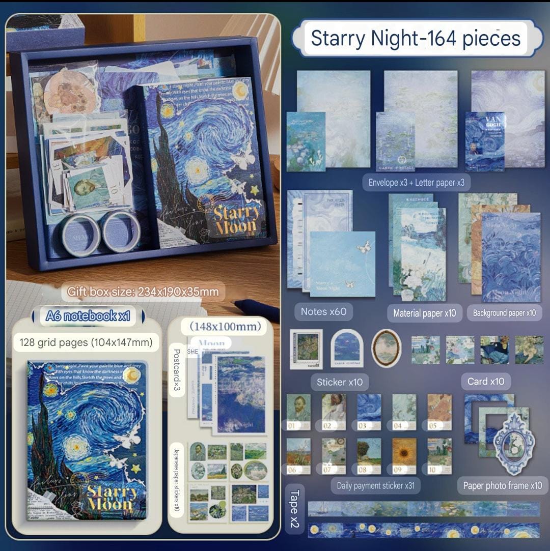 (Buy 1 Kit Get 1 Kit Free) Van Gogh – The Starry Night Journaling & Scrapbooking Kit | 2025 Edition | 163-Piece Set