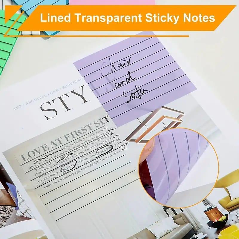 Morandi transparent 3X3 Sticky Notes | Waterproof Ruled Morandi sticky Notes | 50 Sheets | Assorted Colour
