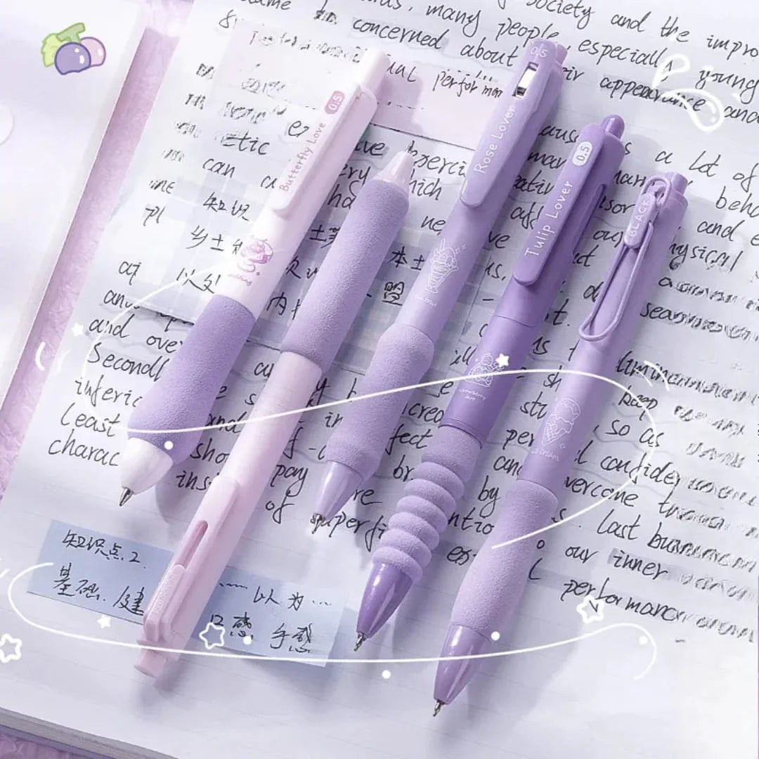 Lilac 0.5mm Black Gel Pens l different Knibs 5 pens set l Fine korean Edition