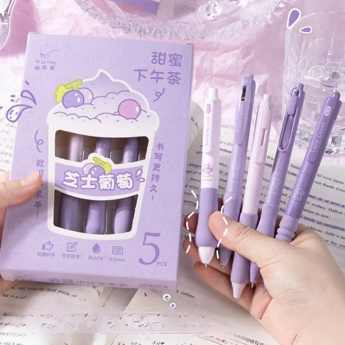 Lilac 0.5mm Black Gel Pens l different Knibs 5 pens set l Fine korean Edition