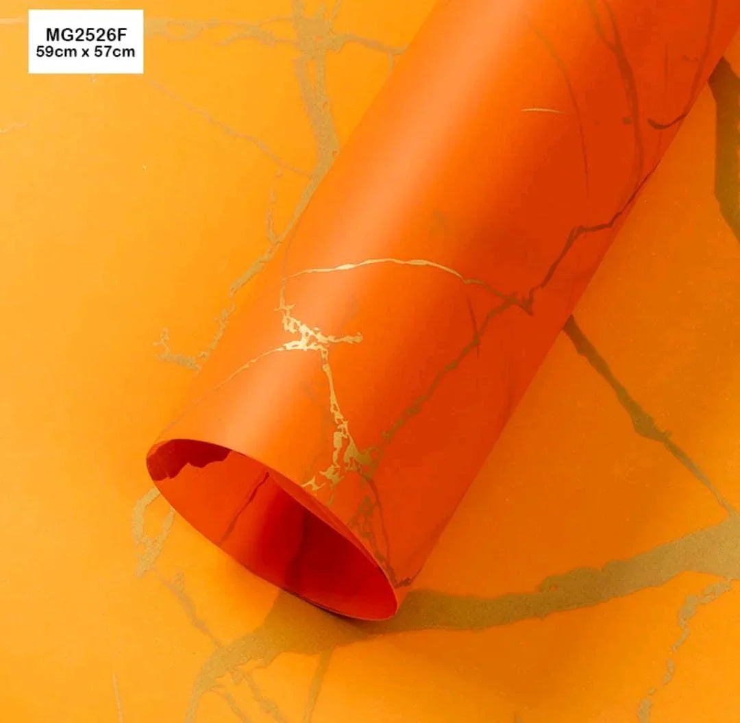 Premium Orange Marble Printed Plastic Wrapping Paper | Pack of 20 Sheets
