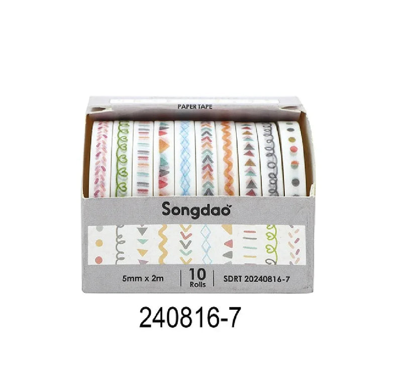 Premium Border Printed Washi Tape | Pack of 10 for Journaling