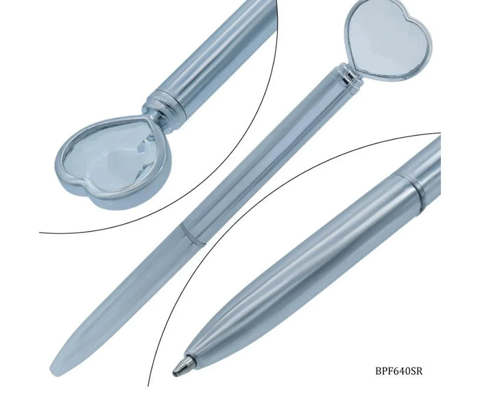 Ball Pen Fancy Top Heart With Diamonds Silver BPF640SR