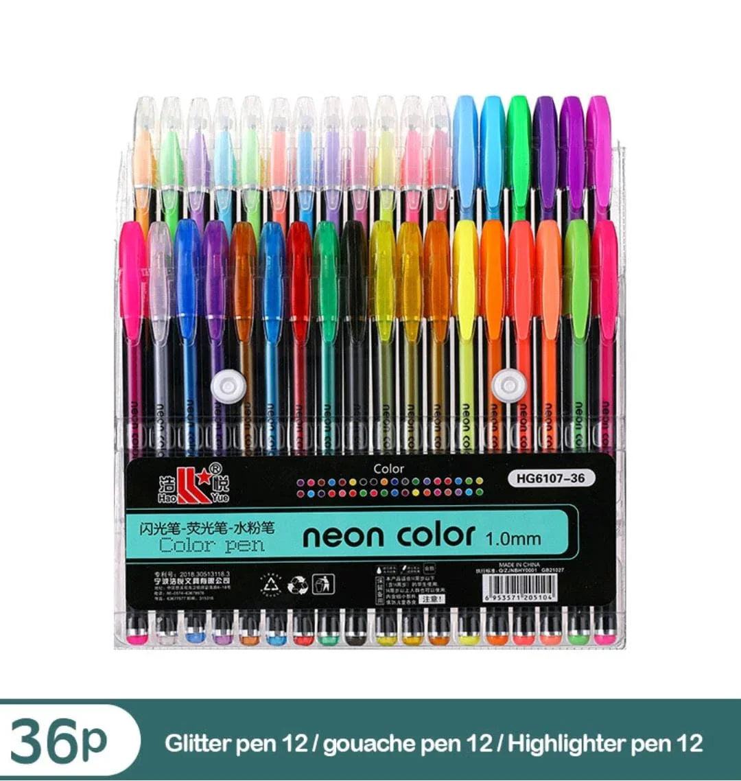 Vibrant Neon Colour Pen Set (36 Pieces) Pack of 1 – Inkarto