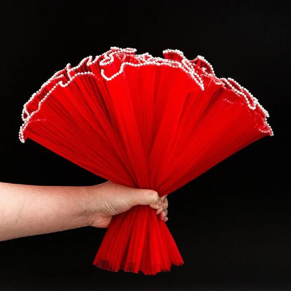 Premium Red Wrinkled Net Wrapping Paper with Pearl | 64cm Gift Wrapper