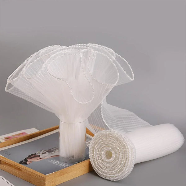 Premium White Wrapping Paper Net Wrinkled with Pearl 64 cm long  | Gift Wrappers | Premium 2026 Edition