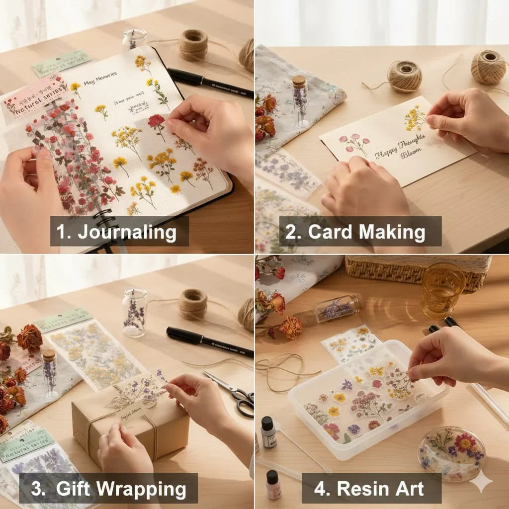 Natural dried flower like Sheet stickers for Journaling & Resin (Pack of 6 pcs)