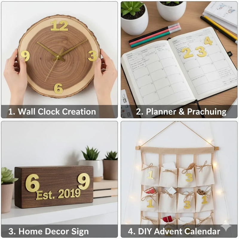 Clock numbers 12-3-6-9 Gold  1 INCH