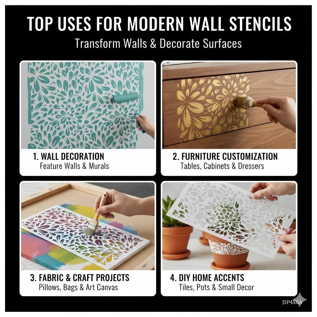 Modern Wall Drawing Stencil Designs of Floral Print for painting