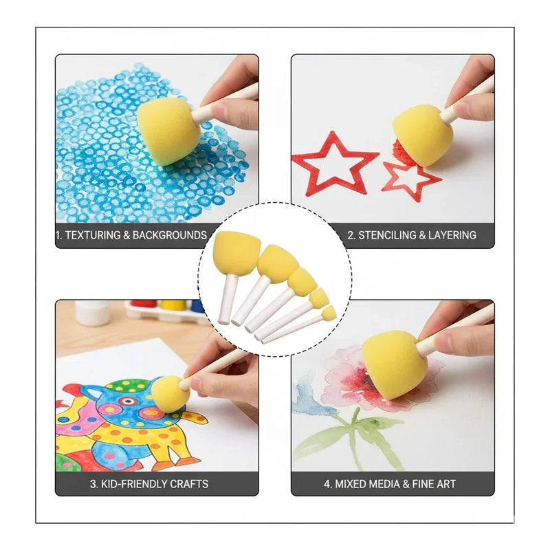 Versatile Sponge Dabbing Brush Set - 5 Pieces for Art & Crafts
