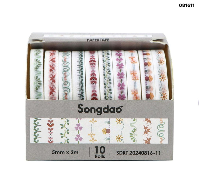 Premium Border Printed Washi Tape | Pack of 10 for Journaling