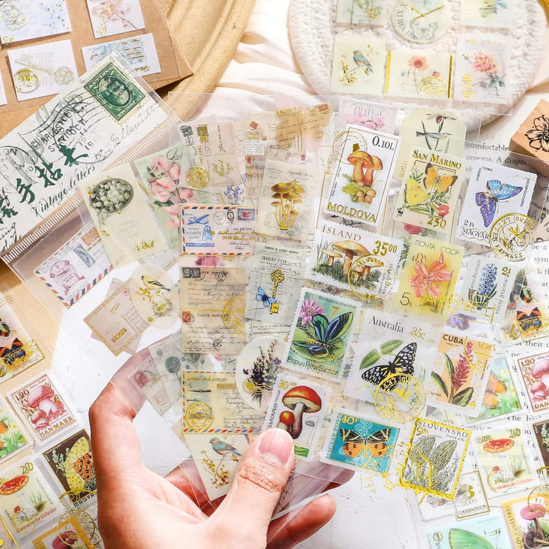 ( Buy 1 Get 1 Free ) Vintage Botanical Postage Stamp Stickers l Pack of 1 contains 2 sheets