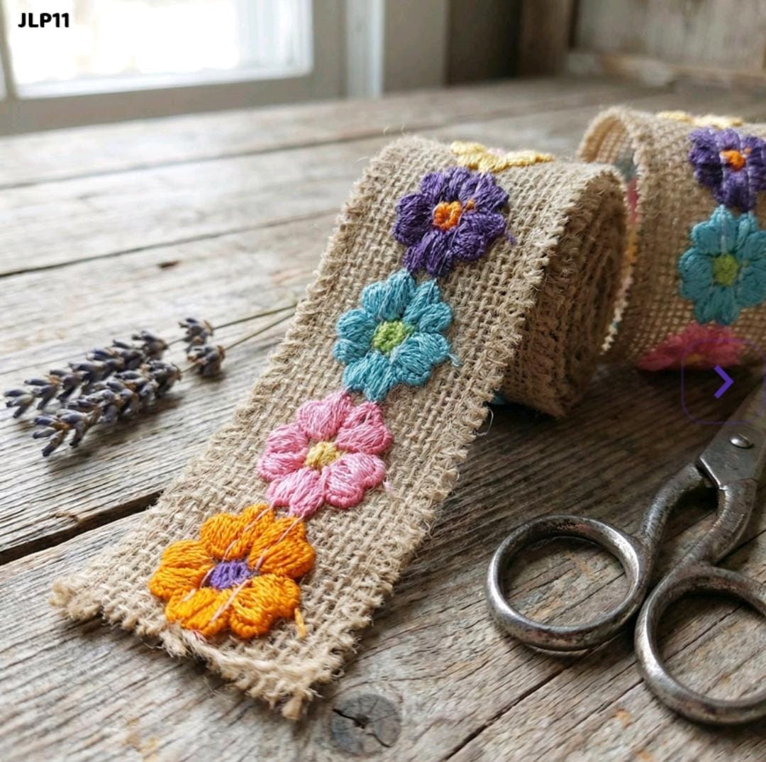 (Buy 1 Get 1 Free ) Floral Jute Lace Roll l Pack of 1 roll l 2 meters