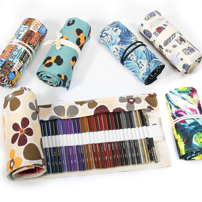 Premium Printed canvas cloth Pencil Case for Sketch Pens & Brushes | Assorted Designs | Pack Of 1