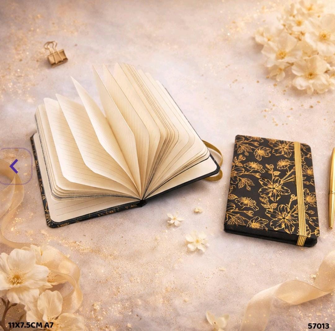 Premium mini A7 Black Gold Floral Diary | Pack Of 1 diary