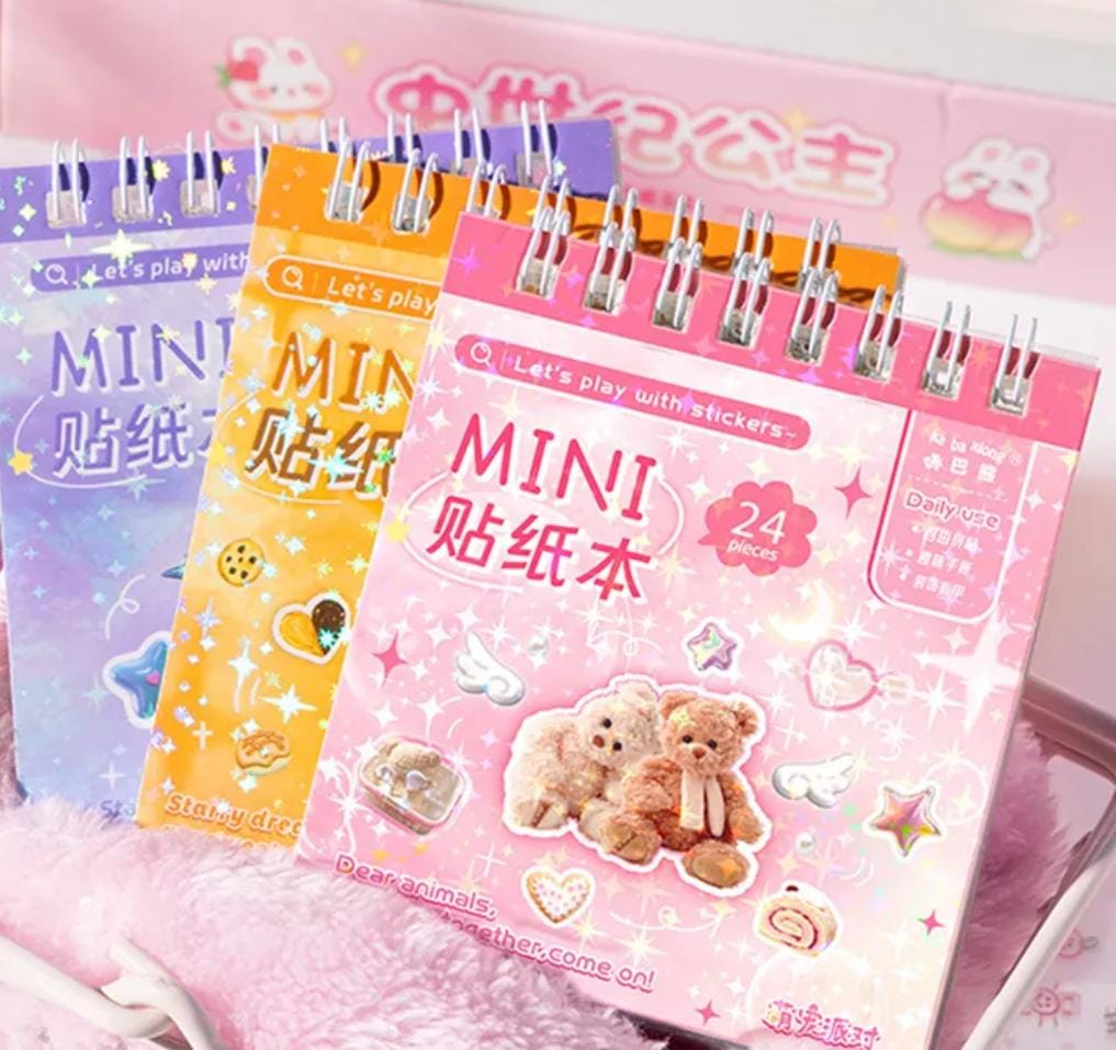 (Pack of 3 books) Cute Mini Kawaii Themed Mini Sticker Books l 1 book contains 24 sheets