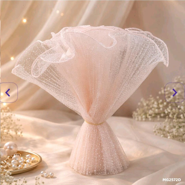 Premium Peach With White Dot Wrapping  Net Wrinkled Long  | Gift Wrappers | 64cm | Pack Of 1