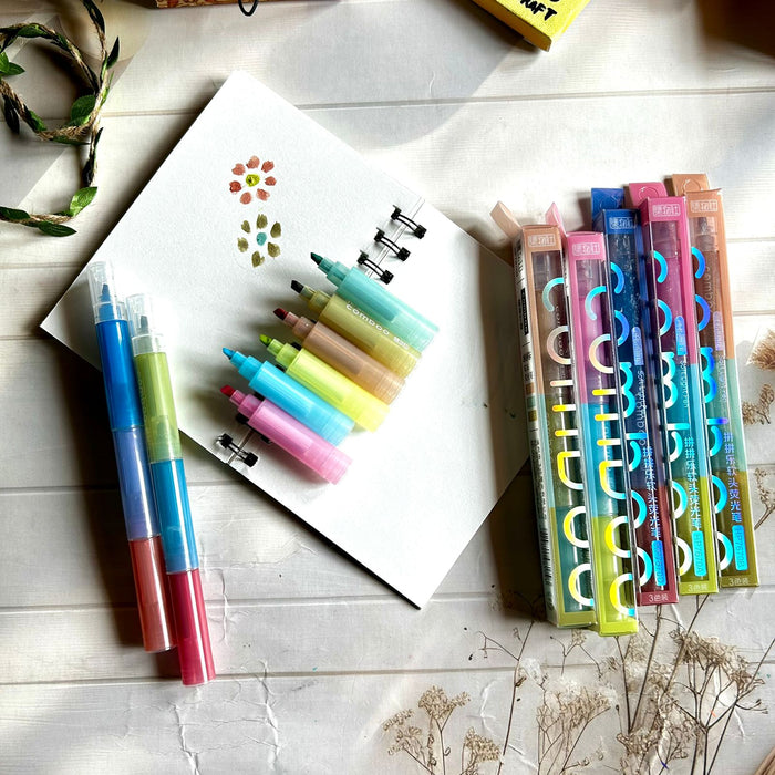 Premium Morandi 3 in 1 Highlighter pencil l Pack of 1 pencil incldes 3 highlighters