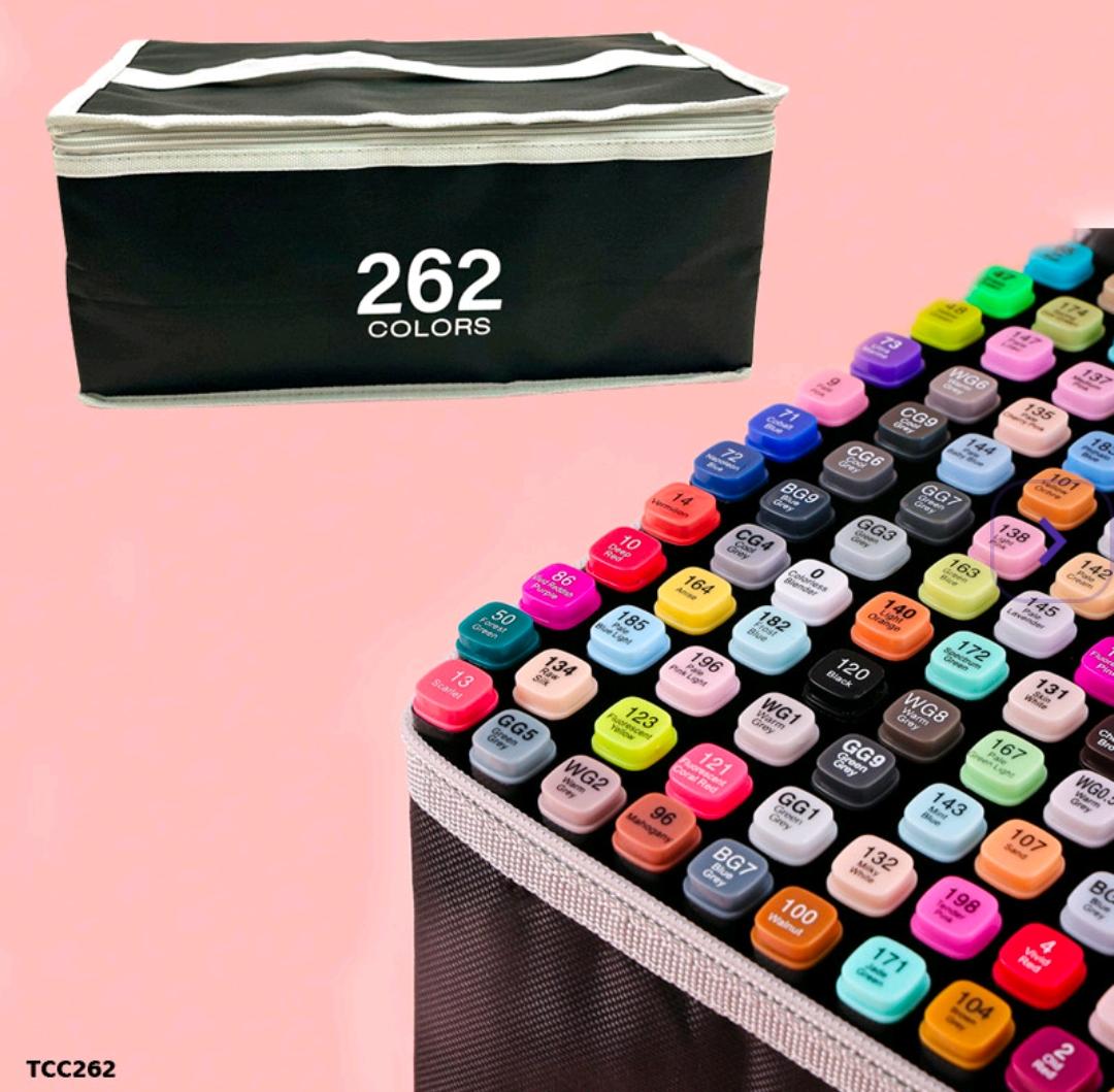 Professional Alcohol Dual-Tip Markers - 262 Vibrant Colors in Black Pouch