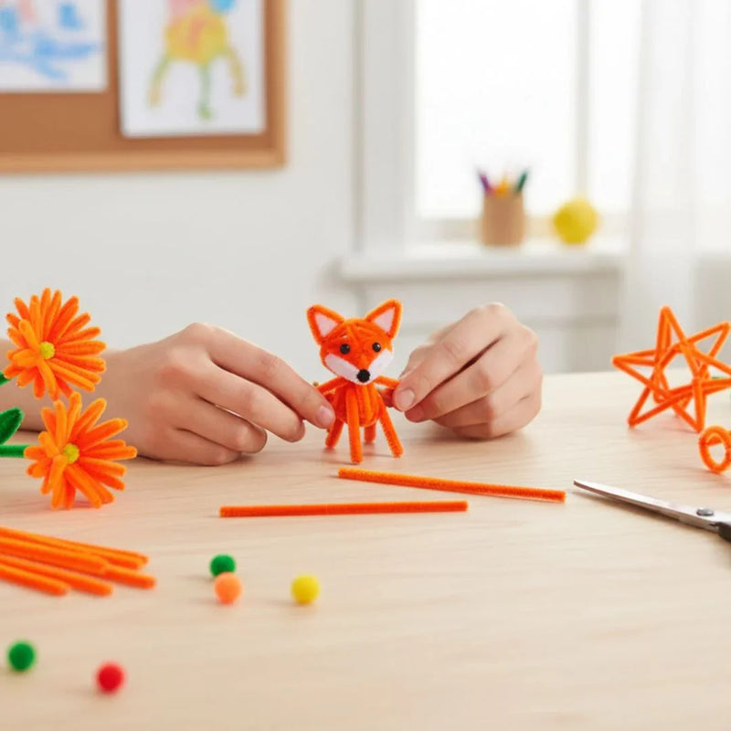 Orange Pipe Cleaners for Craft & Bouquet | 100 Pc Pack