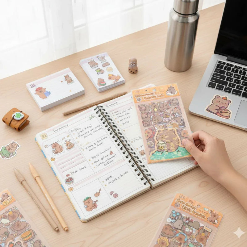 (Buy 1 Get 1 Free) Cute Capybara Pet stickers for Journaling and scrapbooking l Pack of 1 contains 6 sheets l 100x150mm