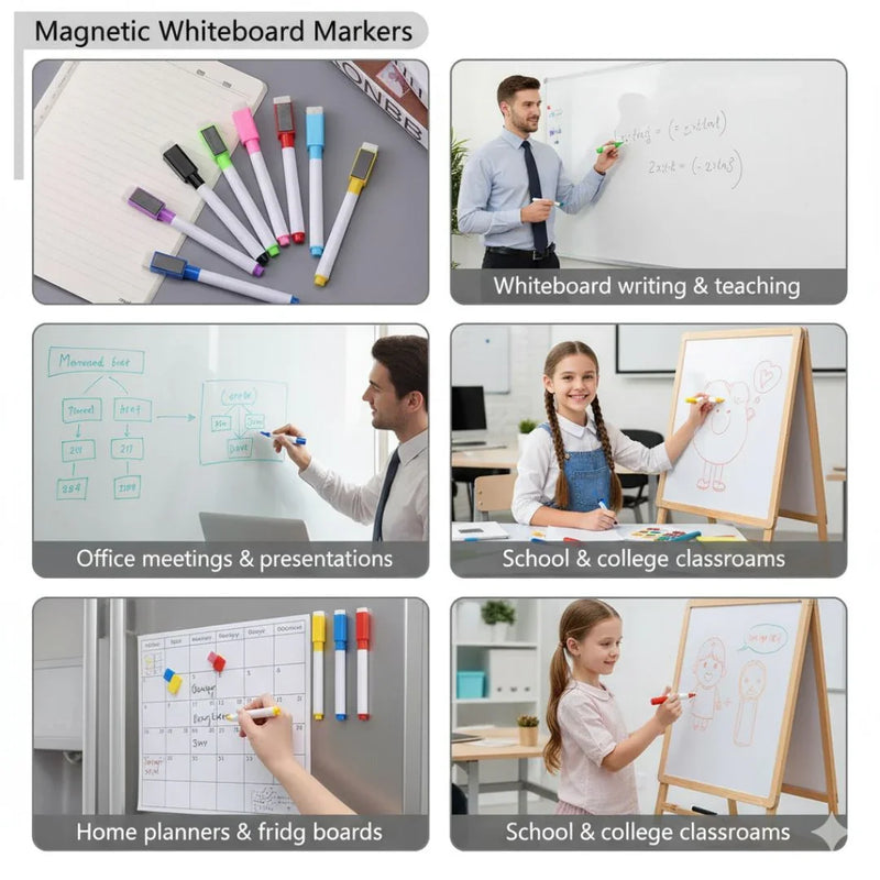(Buy 1 Get 1 Free) Magnetic white board marker with duster, dry wipe pens with magnet