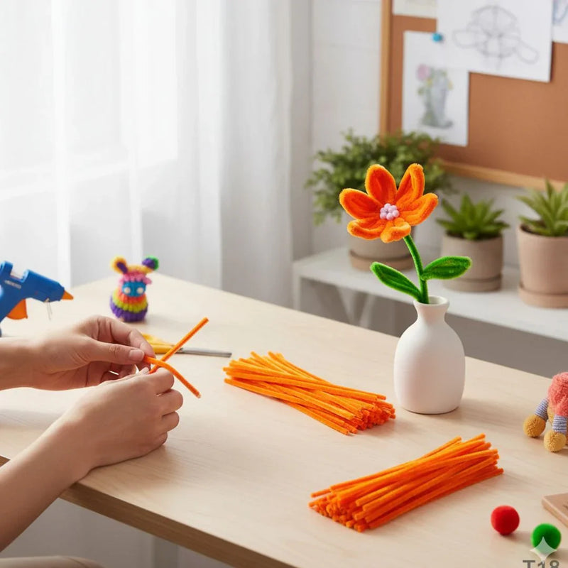 Orange Pipe Cleaners for Craft & Bouquet | 100 Pc Pack