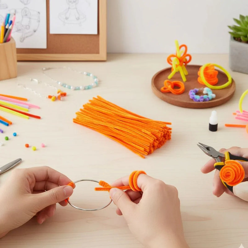 Orange Pipe Cleaners for Craft & Bouquet | 100 Pc Pack