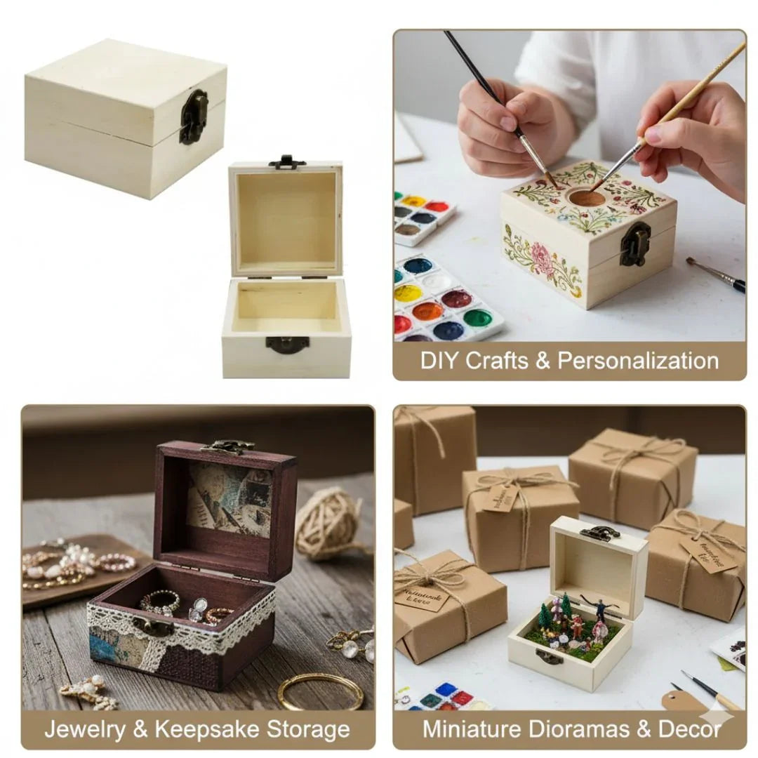 Versatile Wooden Box - 8x8x5cm, Contain 1 Unit for DIY