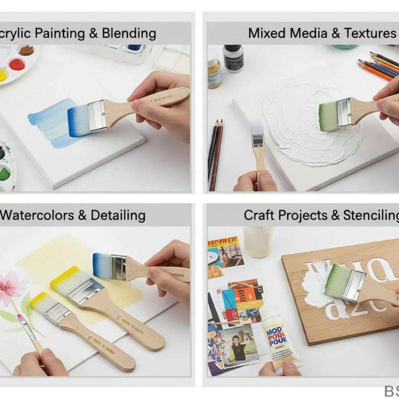 Rainbow Bristle Paint Brush Set - 4 Piece