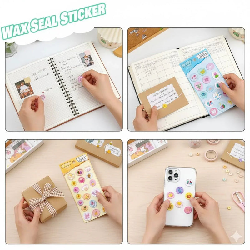 (Buy 1 get 1 free ) Kawaii wax seal stamp Stickers - 18 seal stickers for Sealing envelops and crafts