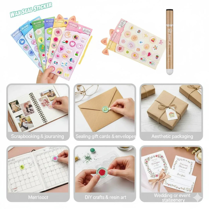 (Buy 1 get 1 free ) Kawaii wax seal stamp Stickers - 18 seal stickers for Sealing envelops and crafts