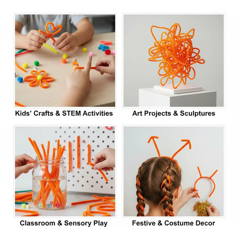 Orange Pipe Cleaners for Craft & Bouquet | 100 Pc Pack