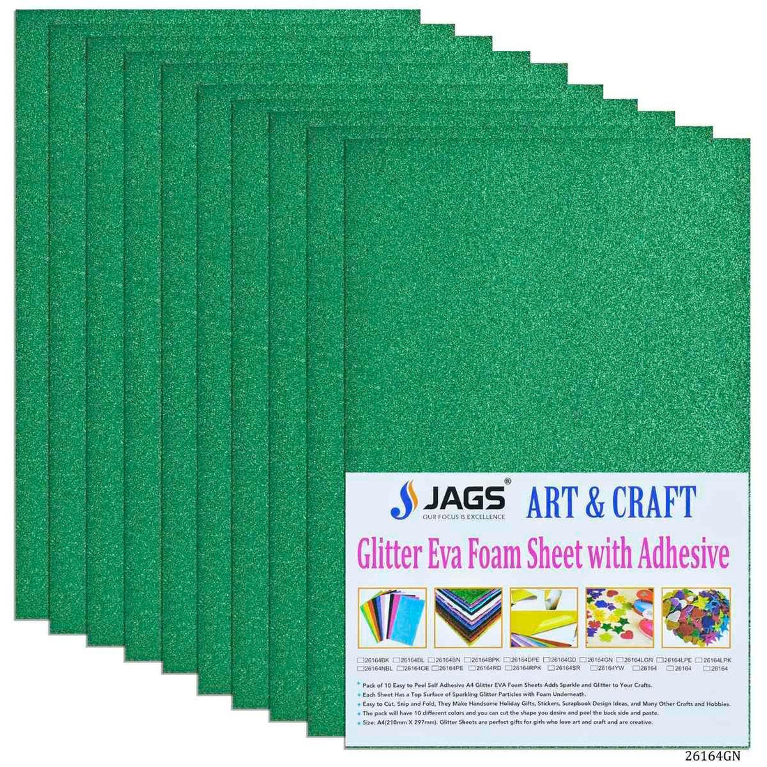jags-mumbai Glitter Paper & Foam Sheet A4 Glitter Foam Sheet With Sticker Green 26164GN