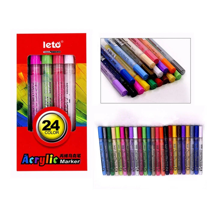 ACRYLIC MARKER (24 PIECES) – Vibrant Paint Markers for All Surfaces | Quick-Dry, Waterproof & Multi-Purpose