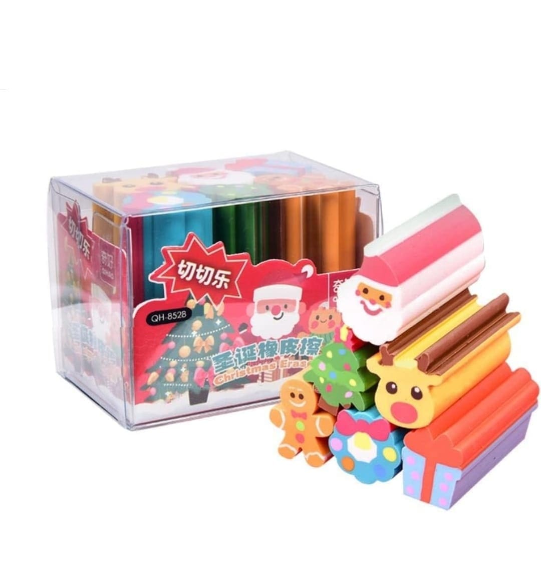 Bright International Erasers & Sharpeners Christmas Pack of 6 Cute Erasers for Kids - Perfect for Return Gifts and School Fun