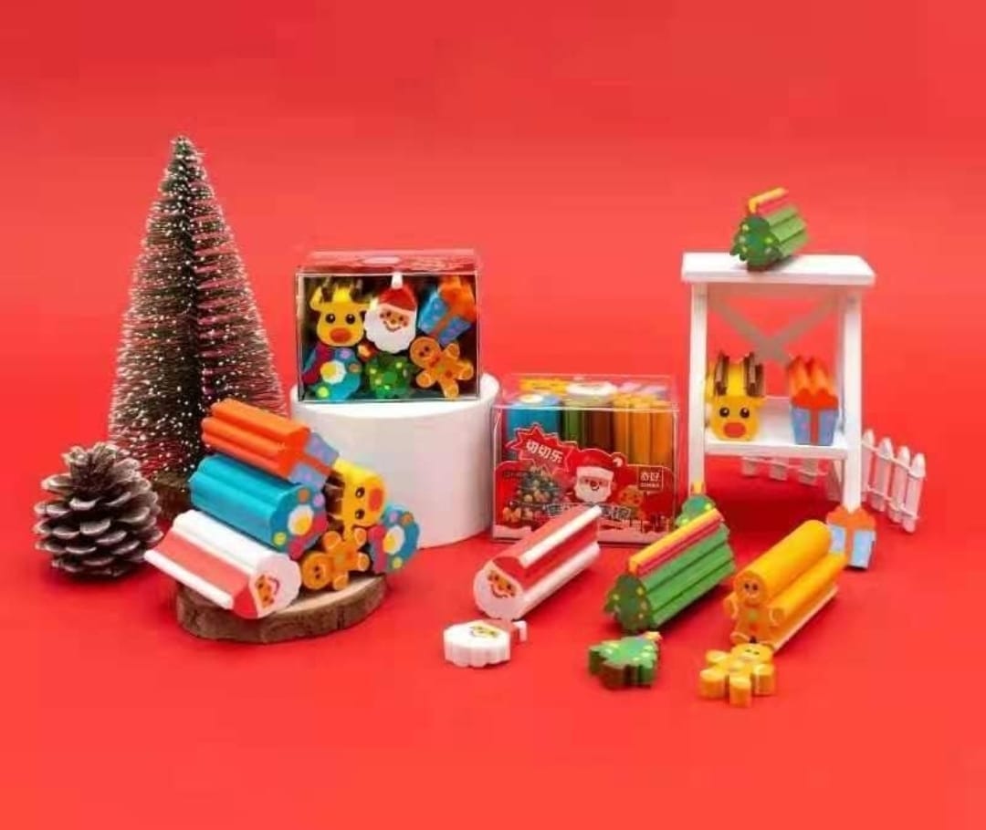 Bright International Erasers & Sharpeners Christmas Pack of 6 Cute Erasers for Kids - Perfect for Return Gifts and School Fun