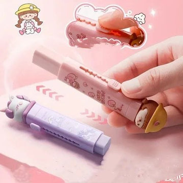 Bright International Erasers & Sharpeners Lilac unicorn Pushpull Mechanical Rubbers with 1 Pcs Refill Erasers for Kids Students, Stationery Gift for Kids, Return Gift for Kids (assorted color)