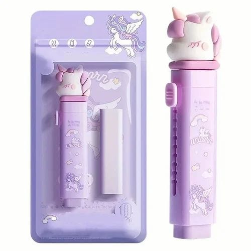 Bright International Erasers & Sharpeners Lilac unicorn Pushpull Mechanical Rubbers with 1 Pcs Refill Erasers for Kids Students, Stationery Gift for Kids, Return Gift for Kids (assorted color)