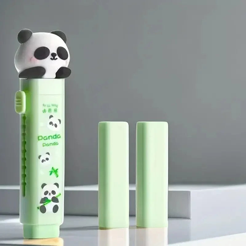 Bright International Erasers & Sharpeners Panda Pushpull Mechanical Rubbers with 1 Pcs Refill Erasers for Kids Students, Stationery Gift for Kids, Return Gift for Kids (assorted color)